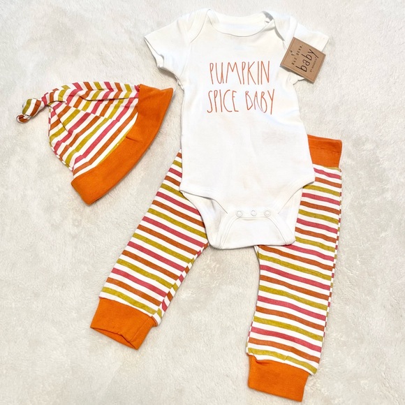 🆕Baby Rae Dunn 3pc PUMPKIN SPICE BABY Outfit - Picture 3 of 7